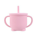 bi-bi, kubek silikonowy ze słomką - różowy