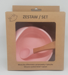 bi-b  zestaw w kartoniku miseczka silikonowa z przyssawką + łyżeczka różowa