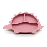 bi-bi, talerzyk silikonowy DINO z przyssawką - różowy