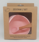 bi-b  zestaw w kartoniku miseczka silikonowa z przyssawką + łyżeczka różowa