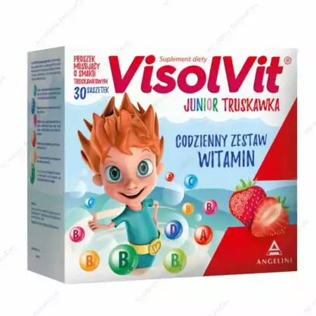 VisolVit Junior Truskawka - proszek musujący o smaku truskawkowym, saszetki, 30 sztuk